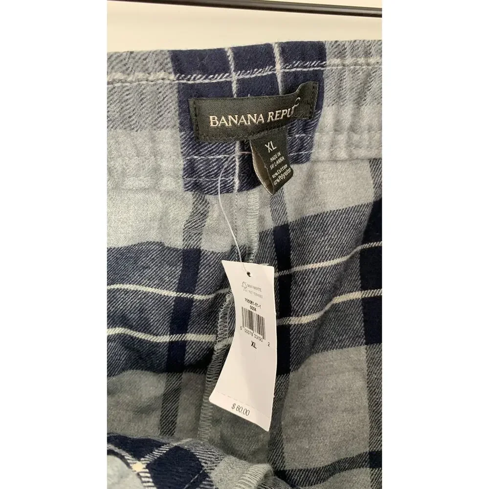 Banana Republic Mens Flannel Pajama Pant Size XL Navy Plaid Cotton Blend New
